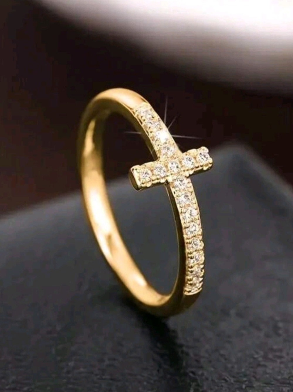 Gold Cross Pavé Ring - Women Jewelry